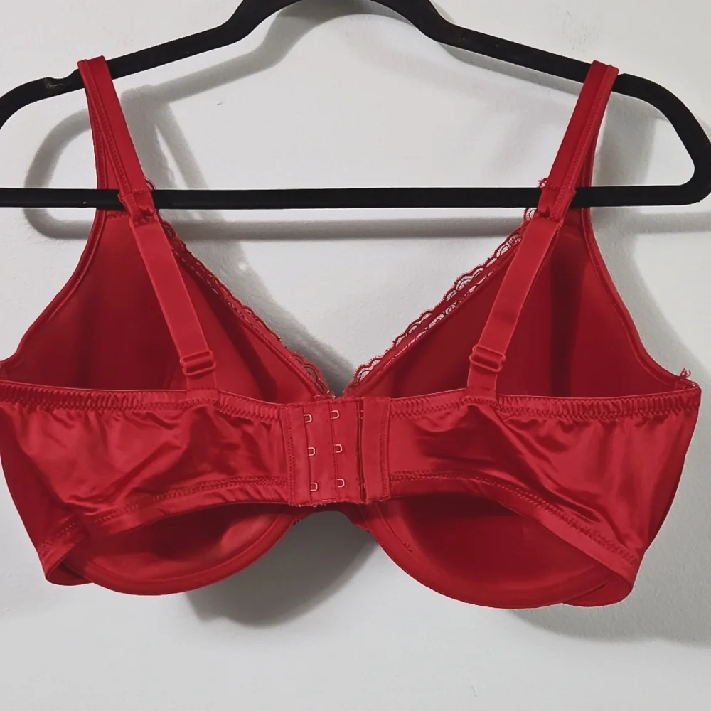 Playtex Red Lace Underwire Full Coverage Padded Bra Size 38DD - Picture 2 of 12